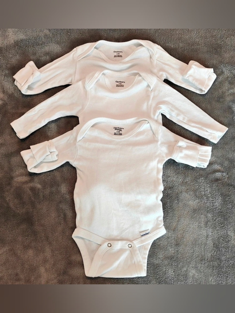 Kid's Gerber White Long Sleeve Onesies, 0-3 Months